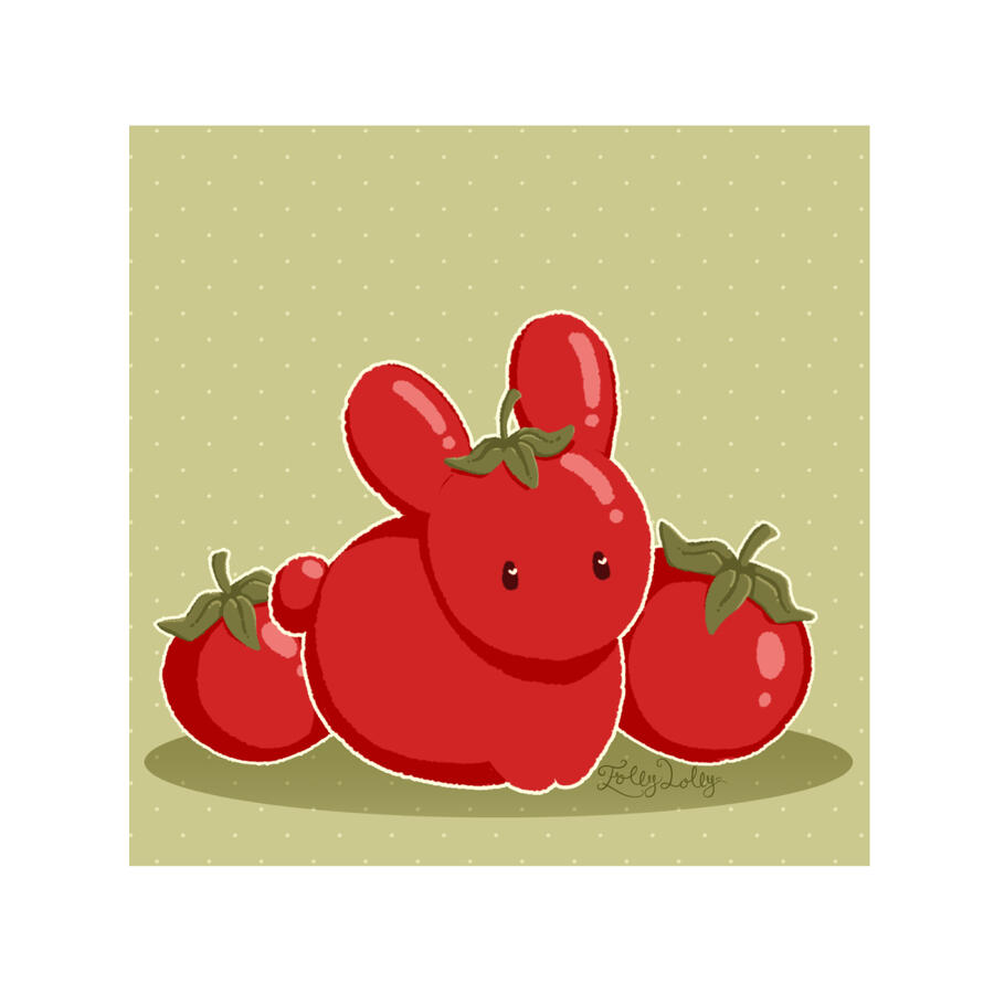 A stylized drawing of a rabbit-shaped tomato