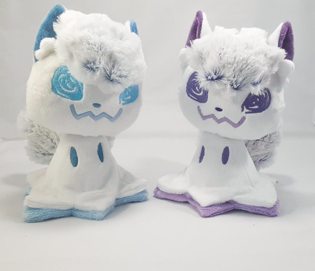 Shiny and regular mimikyu/alolan vulpix fusion plush