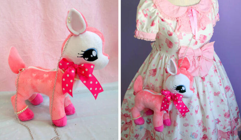 Milky-Chan the Fawn bag (2014) Pink plush bag shaped like a deer