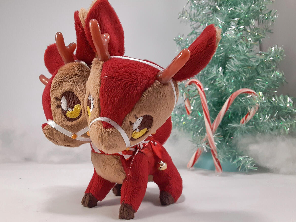 A red and brown two-headed reindeer