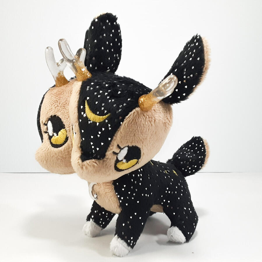Black sparkly two-headed deer plush with gold accents