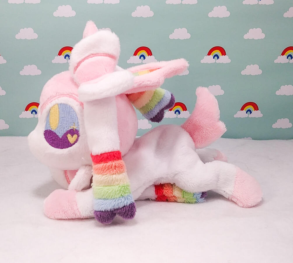 Beanie baby style sylveon plush with rainbow accents