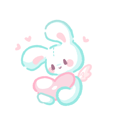 Drawing of a mint green rabbit holding the progress pride flag